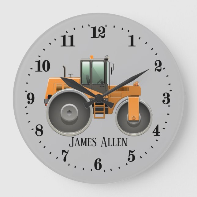 Grande Horloge Ronde cool rouleau de construction camion ajouter nom ga (Recto)