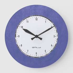 Grande Horloge Ronde Copie bleue de cuir de Faux