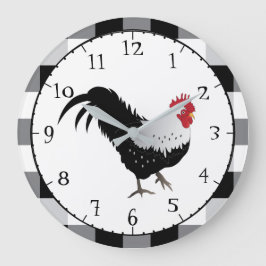 Grande Horloge Ronde Coq avec chèque blanc noir