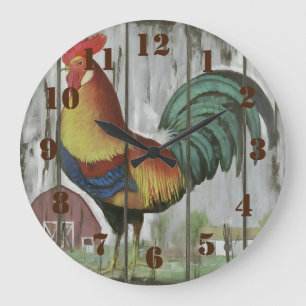 Grande Horloge Ronde Coq de campagne rustique Cuisine de ferme