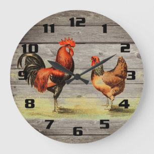Grande Horloge Ronde Coq de campagne vintage Rustique
