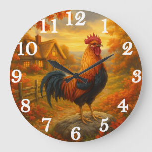 Grande Horloge Ronde Coq fier dans la campagne automnale