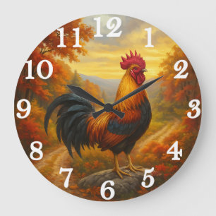 Grande Horloge Ronde Coq fier dans la splendeur automnale
