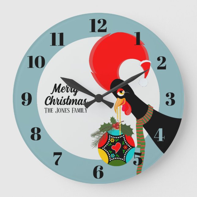 Grande Horloge Ronde Coq portugais et saint Bauble de Noël (Recto)
