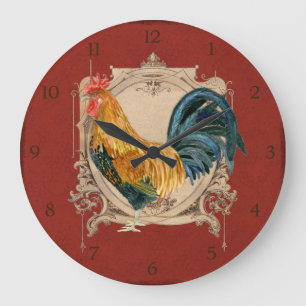 Grande Horloge Ronde Coq rustique de grange de pays français vintage d