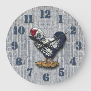 Grande Horloge Ronde Coqs Barnboards de Wyandotte lacés par argent