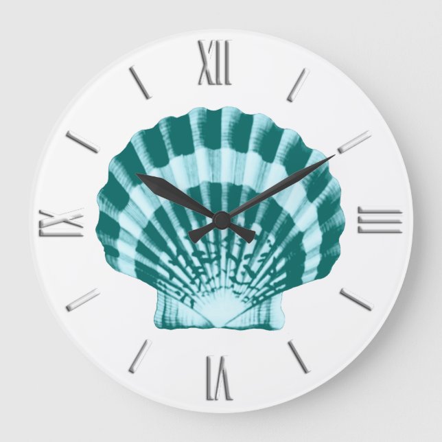 Grande Horloge Ronde Coquillage - Tons bleu turquoise (Recto)
