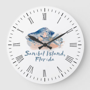 Grande Horloge Ronde Coquillages de l'île de Sanibel 