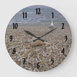 Grande Horloge Ronde Coquillages et mouettes