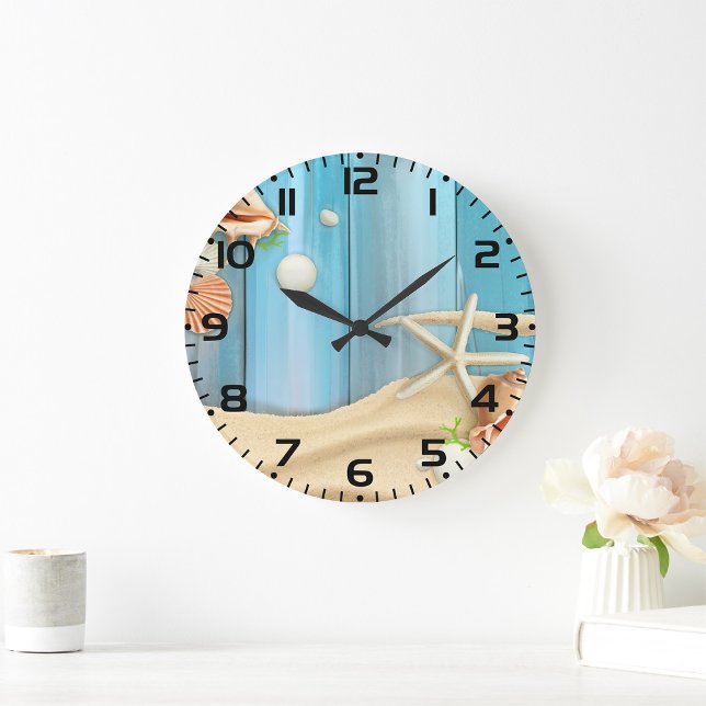 Grande Horloge Ronde Coquillages Sur Sable (Créateur téléchargé)