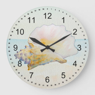 Grande Horloge Ronde Coquille de Conque de Plage