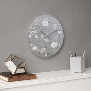 Grande Horloge Ronde Coquilles modernes de mer d'océan de bois de