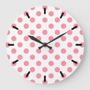 Grande Horloge Ronde Corail et pois blancs
