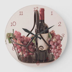 Grande Horloge Ronde Corbeille à mailles avec vin et raisins