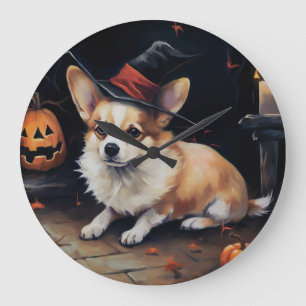 Grande Horloge Ronde Corgi Citrouille Halloween effroi