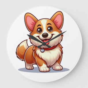 Grande Horloge Ronde Corgi de dessin animé