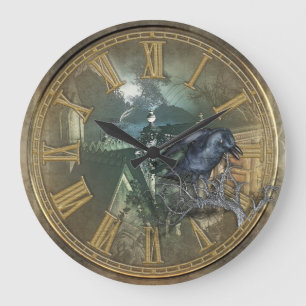 Grande Horloge Ronde Corneille noire gothique