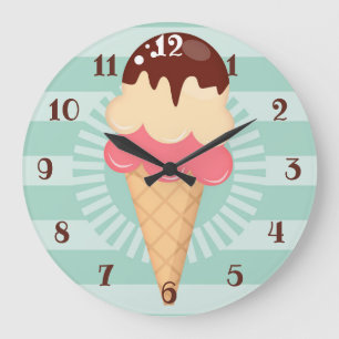Grande Horloge Ronde Cornet de crème glacée - vert mignon de menthe d