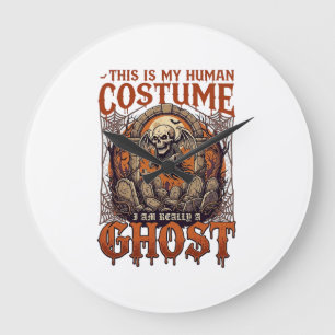 Grande Horloge Ronde Costume Humain Fantôme Squelette Cimetière Lune Ha