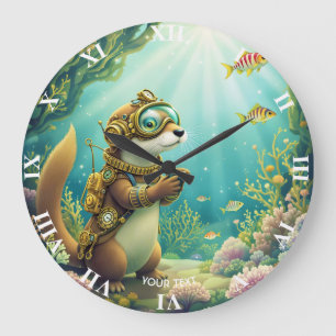 Grande Horloge Ronde Costume Steampunk de Loutre Mignon Fantastique
