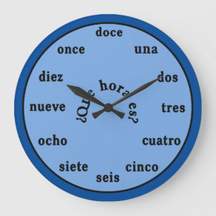 Grande Horloge Ronde Couche bleue de la langue espagnole