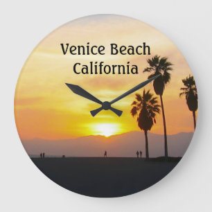 Grande Horloge Ronde Coucher de soleil à Venice Beach avec des palmiers