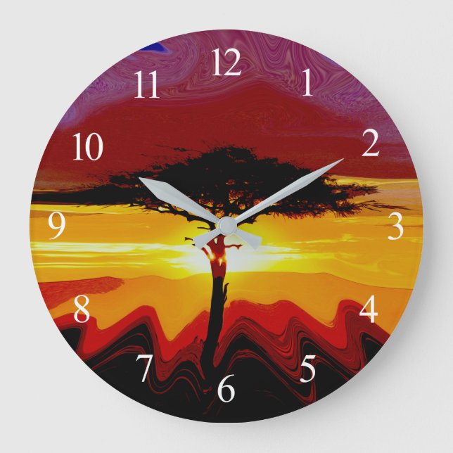 Grande Horloge Ronde Coucher de soleil africain Safari (Recto)