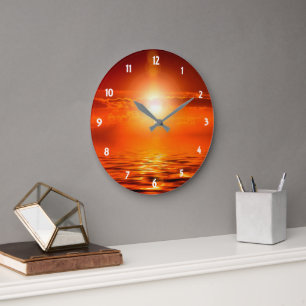 Grande Horloge Ronde Coucher de soleil paisible Ciel doré orange sur me
