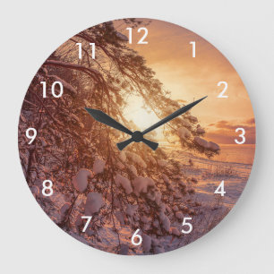 Grande Horloge Ronde Coucher de soleil sur la mer et le pin