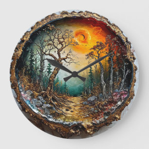 Grande Horloge Ronde Coucher des arbres forestiers
