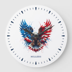 Grande Horloge Ronde Couleurs patriotiques personnalisées Amérique Aigl