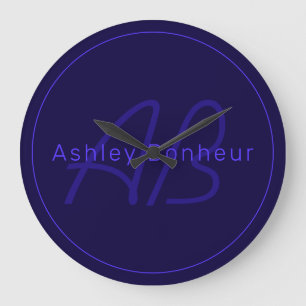 Grande Horloge Ronde Couleurs violettes modernes  Nom et monogramme du 
