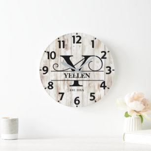 Grande Horloge Ronde Country Farmhouse Y Monogram