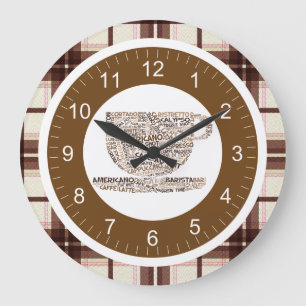 Grande Horloge Ronde Coupe Brown de café en texte prélevé