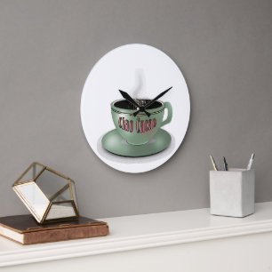 Grande Horloge Ronde Coupe de café vert Ciao Cacao