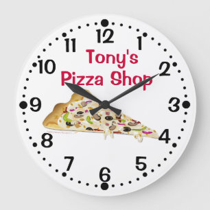 Grande Horloge Ronde Coupe de pizza Nom personnalisé Boutique Cuisine H