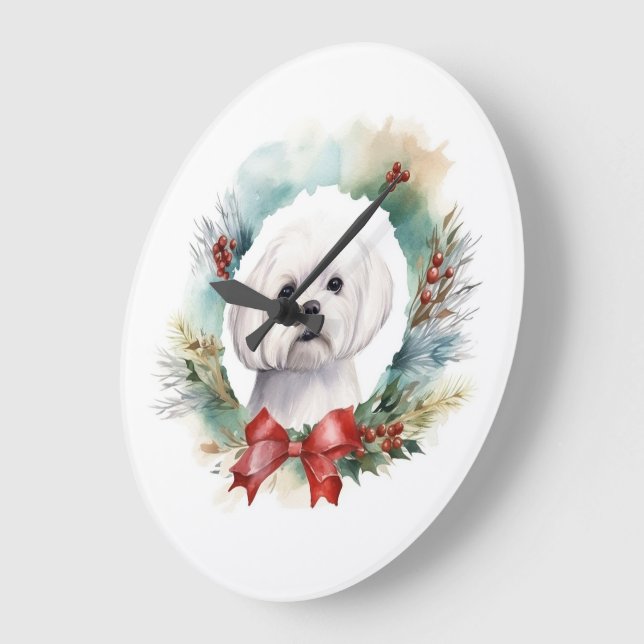 Grande Horloge Ronde Coupe festive de gerbes de Noël maltaises (Angle)