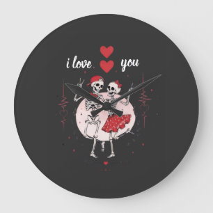 Grande Horloge Ronde Couple de squelettes drôles amoureux