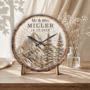 Grande Horloge Ronde Couple personnalisé de la forêt de montagne