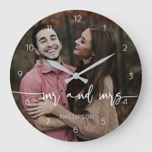 Grande Horloge Ronde Couple personnalisé m et mrs cadeau photo