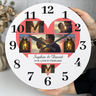 Grande Horloge Ronde Couple Saint-Valentin Photo Nom Personnalisé