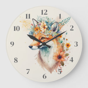 Grande Horloge Ronde Couronne de fleurs de renard aquarelle         