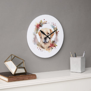 Grande Horloge Ronde Couronne de Noël festive du Labrador
