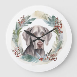 Grande Horloge Ronde Couronne de Noël Weimaraner Chien de fête