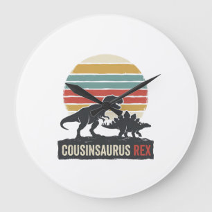 Grande Horloge Ronde Cousinsaurus Rex Drôle Dinosaure Vintage T-Shirt D