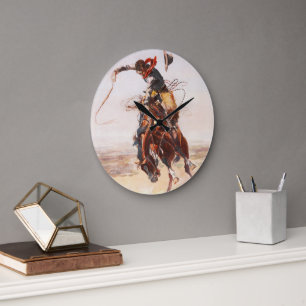 Grande Horloge Ronde Cowboy sur Bucking Bronco