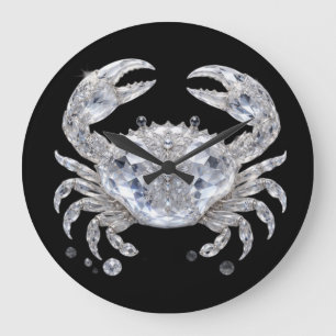 Grande Horloge Ronde Crabe en cristal d'argent   Océan scintillant Luxe
