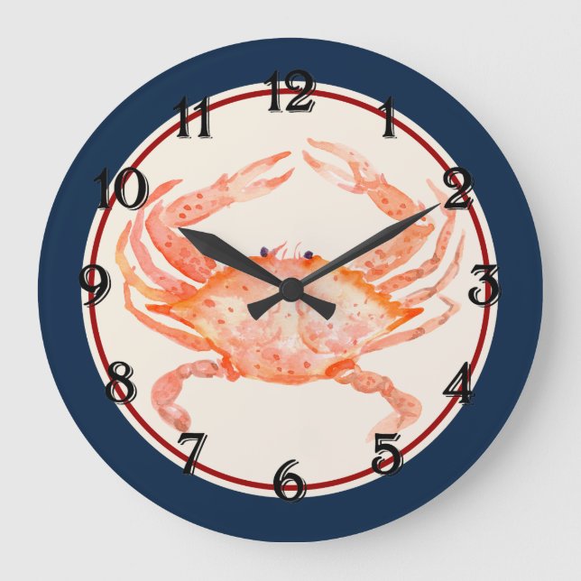 Grande Horloge Ronde Crabe rouge Cercle bleu de la Marine (Recto)