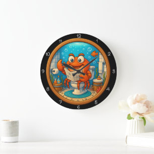 Grande Horloge Ronde Crabe sur les toilettes Lecture amusante