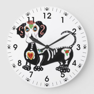Grande Horloge Ronde Crâne à sucre Dachshund